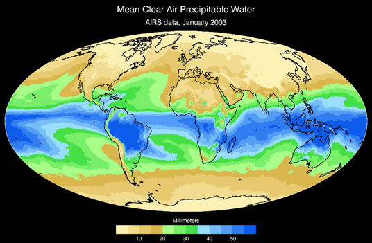 Global Total Water Vapor for January 2003 from AIRS