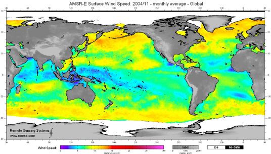 AMSR-E Sea Surface Wind Speed